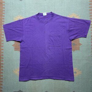 Vintage 90s pocket t shirt blank purple plum cheetah cotton soft USA made large